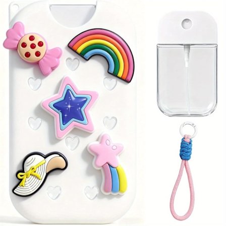 Pakke Silikon Hånddesinfeksjon Etui | Kompatibel med Hånddesinfeksjon Spray, med 5 Charms og Nøkkelringtilbehør, Blå, TSA Godkjent