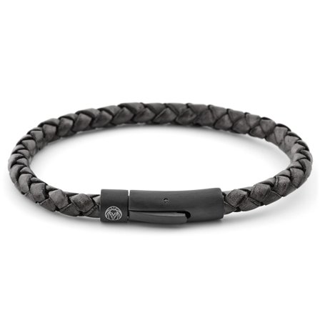 Bracelet en cuir noir et gris pour hommes - Bracelets en cuir