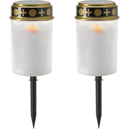 Solar Gravlys med Auto Tænd/Sluk, Realistisk Flakkende LED Lys til Mindesmærker