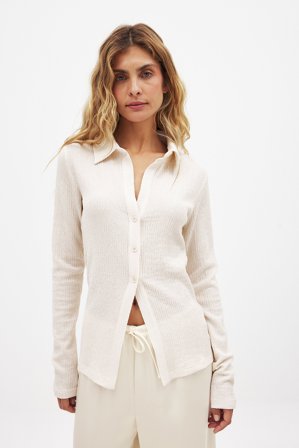 NA-KD Structured Collar Shirt - Skjorter - OffHvid - XS (EU 32)