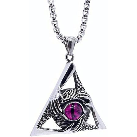 Rustfritt stål Vintage Evil Eye anheng Beskyttelse Hender Trekant anheng Halskjede for menn Kvinner, 24 tommers kjede