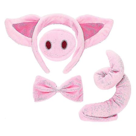 Pink Pig Costume Set with Ears, Nose, Tail and Bow Tie