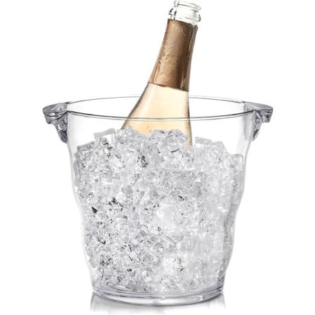 Gjennomsiktige drikkekar med håndtak, tykk vinkjølerbøtte for bar, hjem, fester, 4 liter, for 2 vin- eller champagneflasker