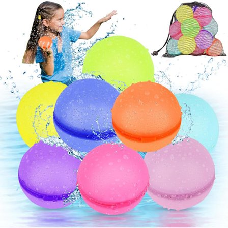 8 kpl uudelleenkäytettäviä magneettisia vesipalloja, täytettäviä nopeasti itsetiivistyviä vesipommipalloja verkko-pussilla, pehmeät silikonista 