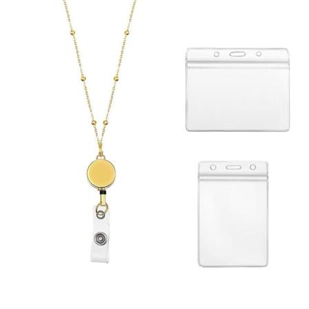 Badge Reel Lanyard Med ID-kortshållare GULD Gold