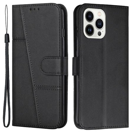 SKALO iPhone 15 Pro Embossed Triangle Lompakkokotelo - Musta