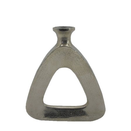 Abstrakt trekantet vase, 27x5x32cm, sølvnikkel aluminium