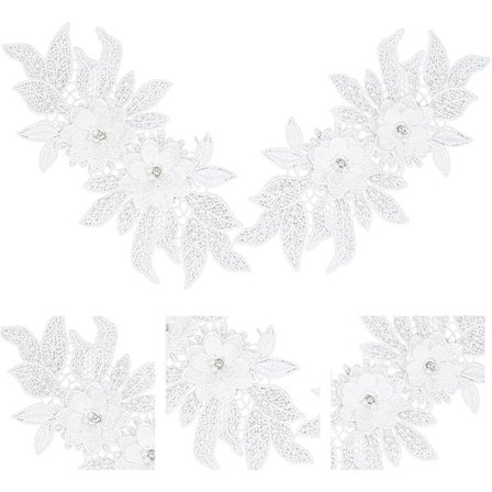 2 stk 3D blonderapplikasjoner, sy på broderiblonder blomsterlapper blomstermønster perler rhinestones blonder trim stoffperleapplikasjoner for sying 