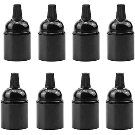 8 stk. sort bakelitholder til lamper, e27-pæreholder, vintage bakelitholder til lamper, lysekroner, tilbehør, brugt til hjemmelavet lamper, 