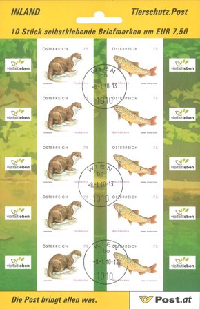 Østrig - Forel og odder - Stemplet småark