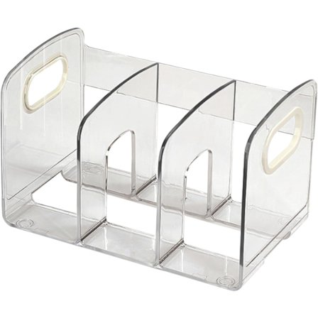 Kirkas akryylinen tiedostojärjestäjä, yhteensopiva toimiston kanssa, 3-osainen kirjapaperin säilytyslokero sivukahvalla, pystysuora kirjekuorikotelo