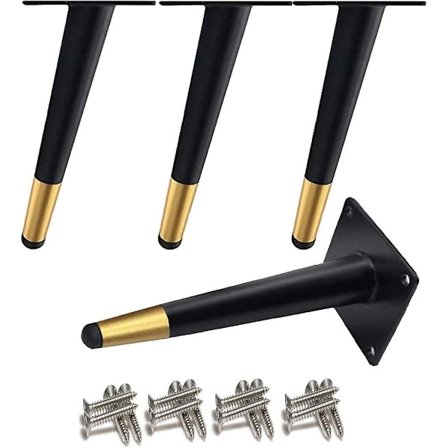 4 stk. Skrå bordben i metal, kegleformede møbelben, gyldne, 20 cm højde, skridsikker lydløs bund til sofaer, borde og andre møbler