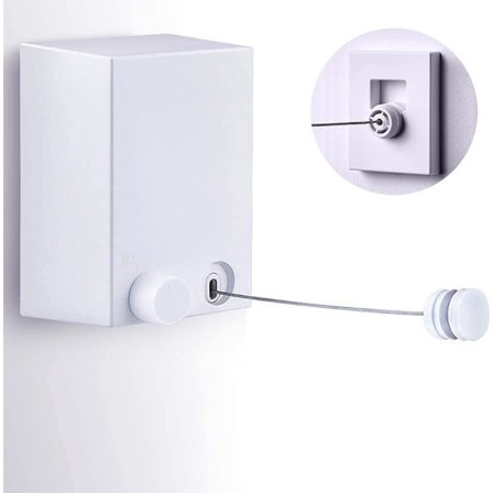 Sisäänvedettävä pyykkinaru, ruostumattomasta teräksestä valmistettu lanka, helppo asennus, 20 kg kantavuus, sisä- ja ulkokäyttöön, säädettävä 4,2 m (