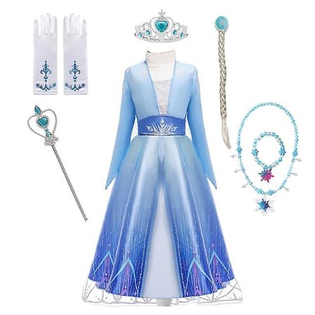 Prinsessa Elsa Cosplay Kruunu Mekko Setti Tytölle Korkealaatuiset Lasten Hienot Vaatteet Frozen Valkoinen Mekko Juhlat Syntymäpäivä Elsa Tarvikkeet - 