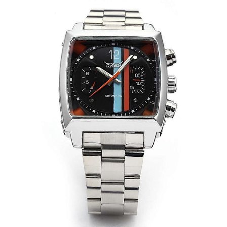 JARGAR J08 Moderigtigt Multifunktionelt Herreur til Mænd og Drenge, Firkantet Rustfrit Stålbånd, Automatisk Mekanisk Armbåndsur med Dato/Uge (Sort)