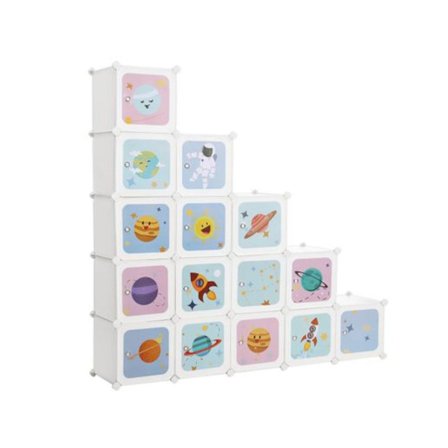Rootz Opbevaringsbokse - Opbevaringsskab - Børneværelse - 16 terninger - Plast - Hvid - Legefuldt design - 123 x 31 x 123 cm