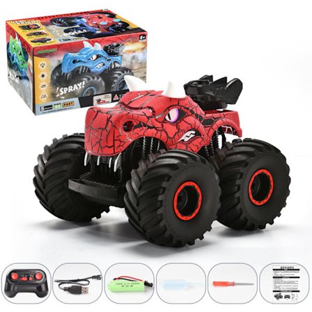 Fjernstyrt Dinosaurbil, 1:16 Skala 360° Roterende Dinosaur Monster Truck 2.4GHz Terrengbil for Barn, Dinosaur Lekegave til Barn