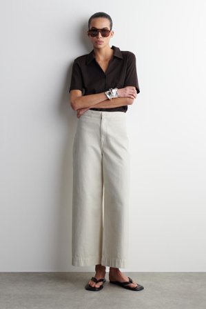 COS Women's Wide-Leg Denim Trousers in Beige