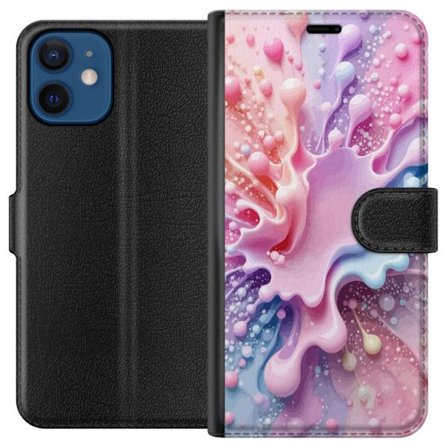 Kompatibelt Lommeboketui til Apple iPhone 12 Pastell splash - Abstrakt motiv i rosa, blått og lilla toner