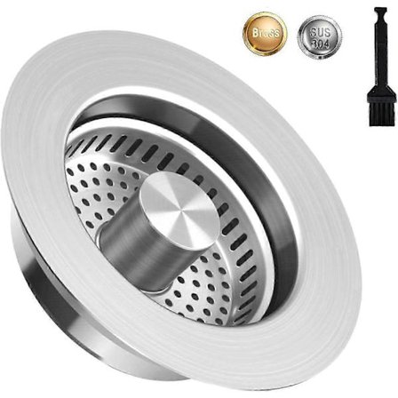 Kjøkkenvask Sil Avløpssil & Pop-up Vaskepropp, 3-i-1 Oppgradert Universal Vaskesil med Anti-Tett Kurv, Rustfritt Stål Filter, Rengjøring