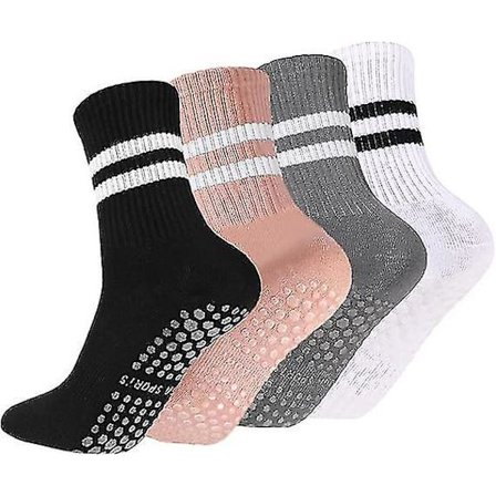 4 Par Trampoline Sokker, Sklisikre Yoga Pilates Sokker, Anti-Sklisokker Med Stripe For Ballet Pilates Fitness Yoga