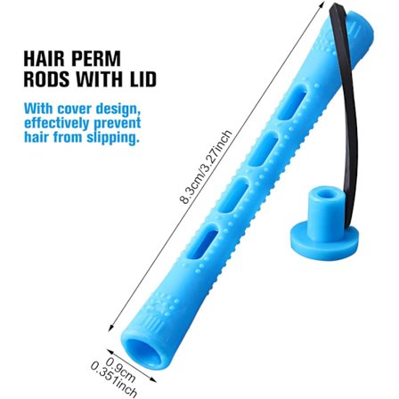 60 Stykker Lange Permanent-Stænger (Blå, 0,35 Tommer) Plastik Hår Permanent Stænger