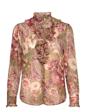 Floral Ruffle-Trim Georgette Blouse Lauren Ralph Lauren Pink