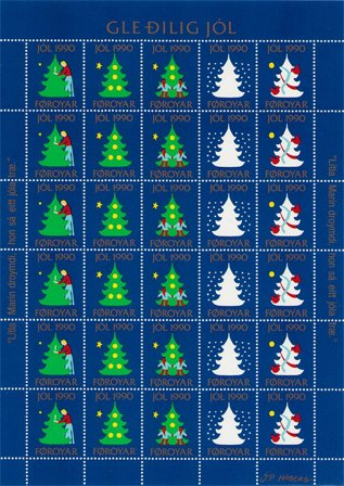 Færøerne - Julemærkeark 1990 - Utakket øvre marginal - Ubrugt eller foldet