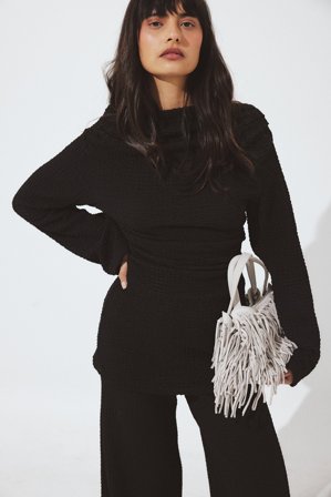 NA-KD strukturiertes, drapiertes Langarm-Oberteil - Sets - Schwarz - L