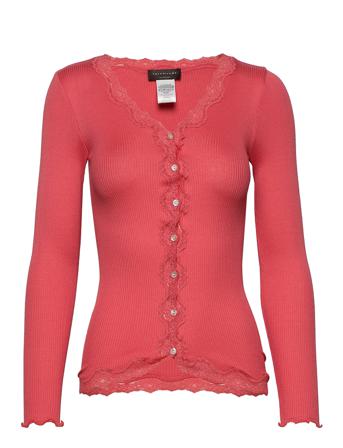 Silk Cardigan W/ Lace Strikket Trøje Cardigan Lyserød Rosemunde