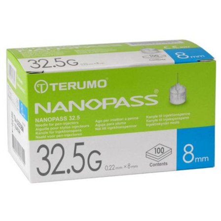 Nanopass Ago Per Penna Insulina 32.5G 8mm 100 Pezzi