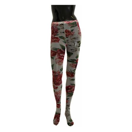 Dolce & Gabbana, White Floral Print Stockings Nylon Tights Wit, Dames, Maat:S
