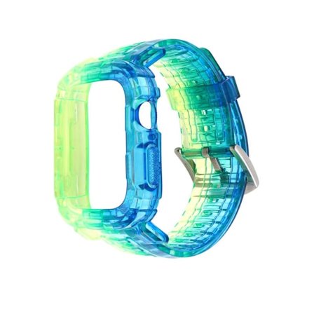 Urrem til Apple Watch iWatch 42/44/45mm blå-grøn regnbue, gummiring type udvidet version