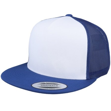 Yupoong - White trucker Caps - Classic White/Royal A-Frame Trucker Snapback @ Hatstore