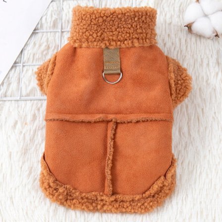 Varm kæledyrsfrakke, brun vindtæt og fortykket lammeuld frakke til katte og hunde.