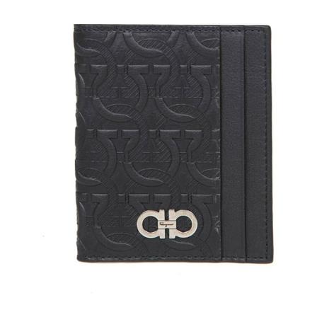 Salvatore Ferragamo Gancini card holder in groffato calfskin 660996-1 svart, Herr Plånböcker, Herr, Storlek: ONE SIZE