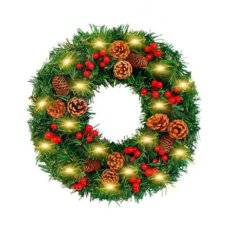 Keinotekoinen joulukranssi k vyill ja punaisilla marjoilla, LED-valok ynn s etuovelle, maalaistalon sisustukseen, ulko- ja sis tiloihin, juhliin [HK] 