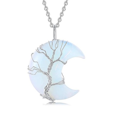 Mån Naturlig Sten Livets Träd Halsband