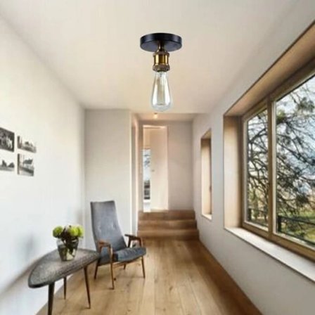 /EA/Vintage Retro Taklampa Metall Pendellampa E27 för sovrum Vardagsrum Korridor Svart - Svart