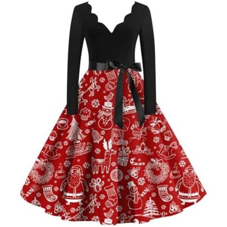 BTBDYDH Halloween Klänning Retro Långärmad V-ringad Klänning Utsvängd Vintage Hepburn Klänningar Pumpa Fladdermus Häxa Tryckt Cosplay Party Kostym 