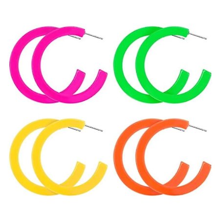 4 par 80-tals örhängen för kvinnor, retro örhängen, neon örhängen för festtillbehör