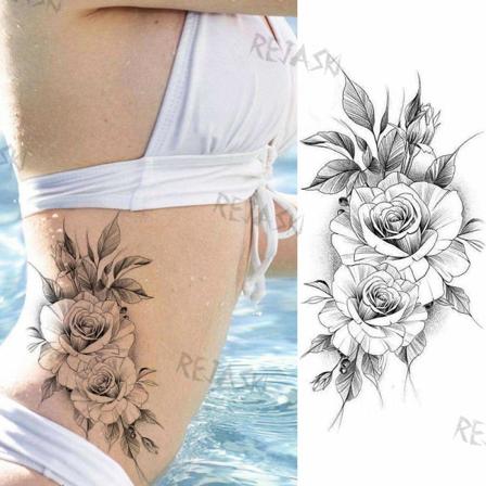 Lila Rose Smycken Vattenöverföring Tatuering Klistermärken Kvinnor Kropp Bröstkonst Tillfällig Tatuering Flicka Midja Armband Blixt Tatueringar Blomma