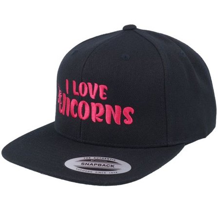 Unicorns - Svart snapback Keps - I Love Unicorns Black Snapback @ Hatstore