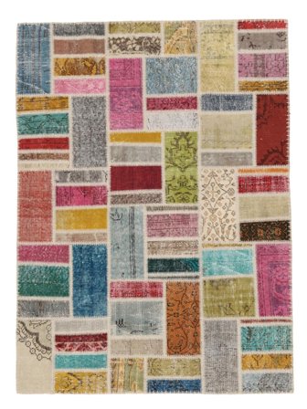 Hand Knotted Patchwork Rug 150X200 Brown/Dark Red