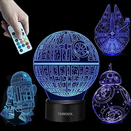 3D Star Wars Lampa - Star Wars Presenter - 4 Mönster & 1 Bas & 1 Fjärrkontroll - Star Wars R2-D2/Bb8/Death Star/Millennium Falcon - Star Wars Ljus - 