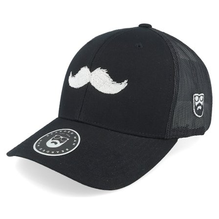 Bearded Man - Černá trucker Kšiltovka - White Moustache Movember Black A-Frame Trucker @ Hatstore