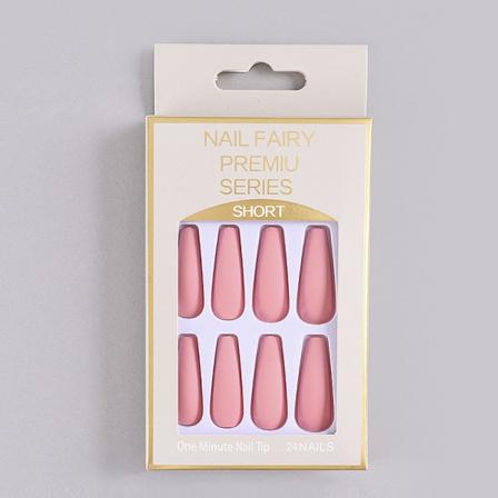 Matte Falske Negler Medium Ren Farge Ballerina Full Cover Art Falske Negl Tips Trykk på Negler 48Pcs for Kvinner og Jenter (rosa)