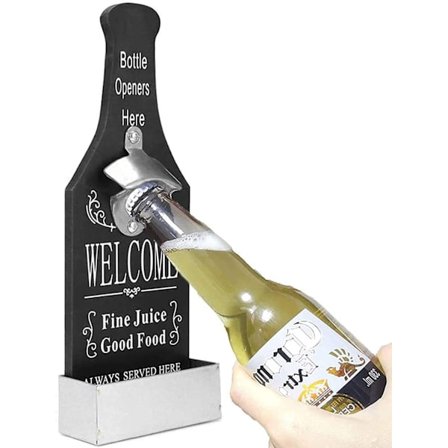 Ølflaskeåpner veggmontert og korkflaskeåpner, manuell boksåpner, multifunksjonelt kjøkkenverktøy (svart)