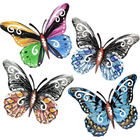 Sett med 4 Metall Sommerfugler Vegg Sommerfugl Stue Hage Dekor (FMY)