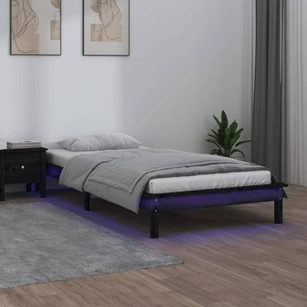 Vidaxl Sängram Led Svart 90x190 Cm Massivt Trä Svart